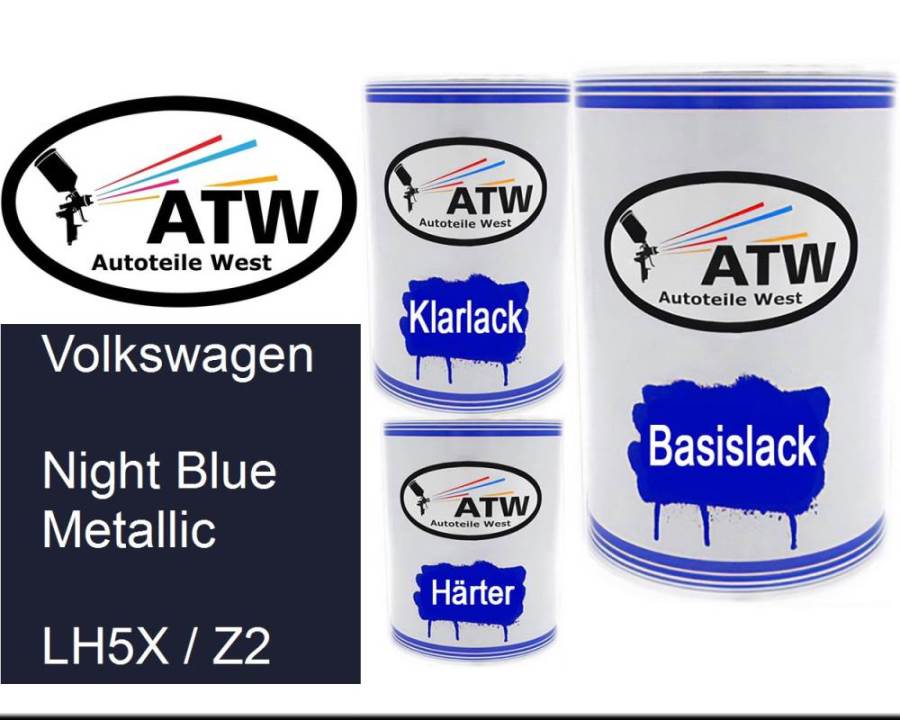 Volkswagen, Night Blue Metallic, LH5X / Z2: 500ml Lackdose + 500ml Klarlack + 250ml Härter - Set, von ATW Autoteile West.